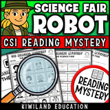 Science Fair reading mystery comprehension questions worksheet with suspect line-up