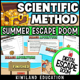 Interactive beach treasure-hunt science activity with animated scientific method questions