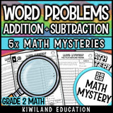 Second grade addition and subtraction story problems for math detective centers