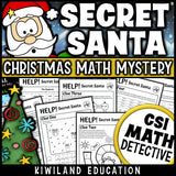 Secret Santa Christmas addition and subtraction CSI Math Mystery cover for grades 2 to 5