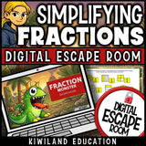 Simplifying fractions digital escape room cover, Fraction Monster math activity grades 3–7