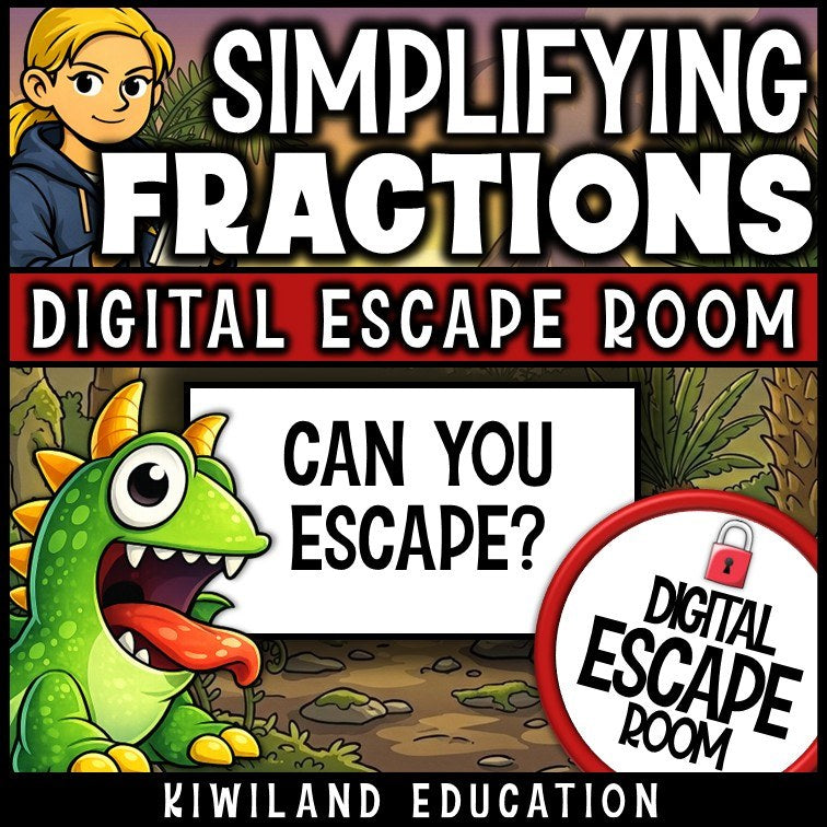 Digital math escape room teaching simplifying and equivalent fractions