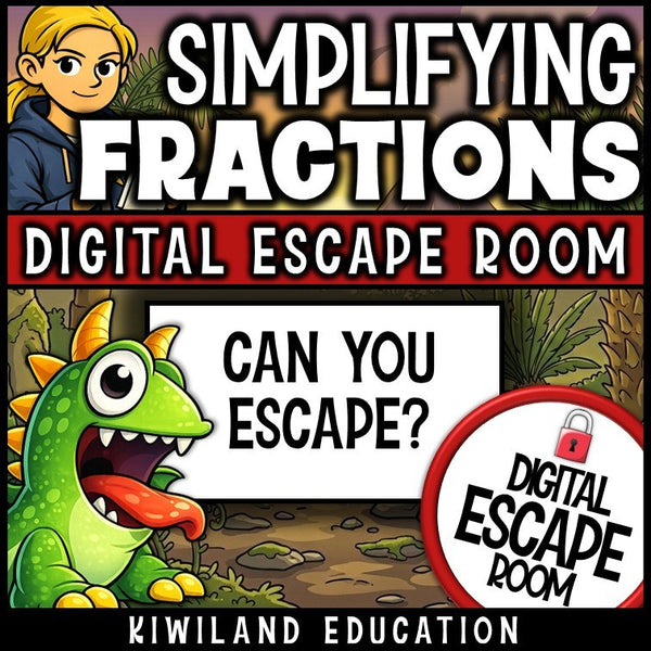 Digital math escape room teaching simplifying and equivalent fractions