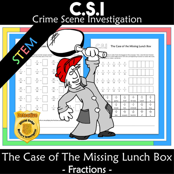 Simplifying and ordering fractions pages - Missing Lunchbox math mystery