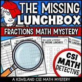 Simplifying and ordering fractions worksheets from the Missing Lunchbox math mystery