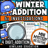 Snow day detective cases adding four digit numbers
