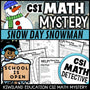 Snow Day Snowman winter addition and subtraction CSI Math Mystery cover for grades 2 to 5