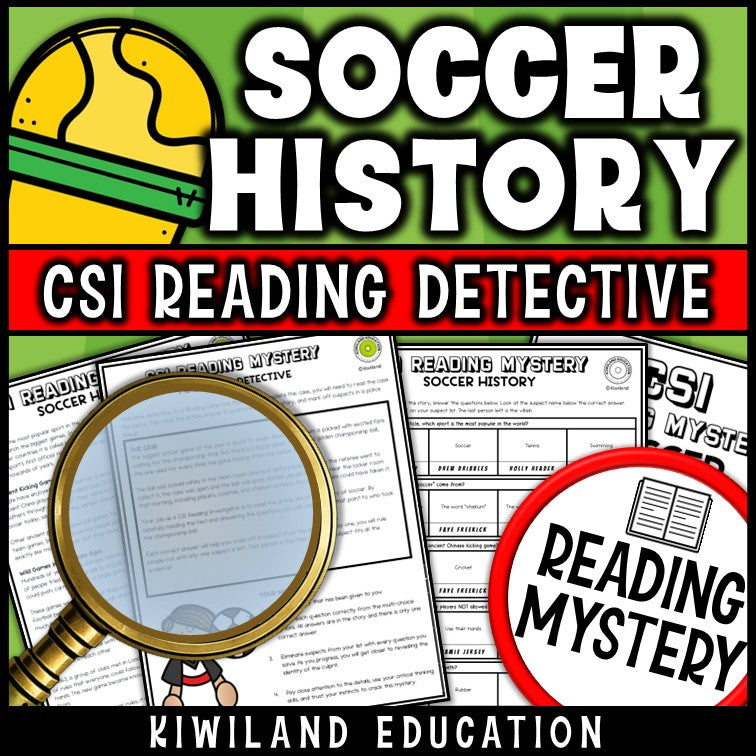 Printable 2-page nonfiction soccer history reading comprehension passage for grades 3-6