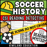 Soccer history and World Cup CSI reading mystery comprehension activity cover for grades 3-5