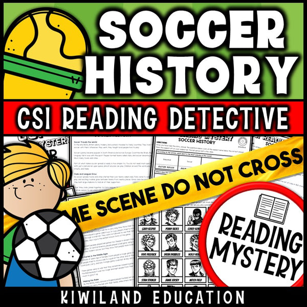 Soccer history and World Cup CSI reading mystery comprehension activity cover for grades 3-5