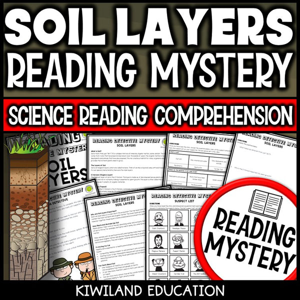 Soil layers and horizons reading mystery comprehension activity cover for grades 3-6