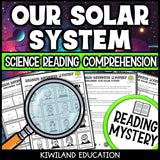 Solar system reading mystery comprehension questions worksheet with suspect line-up