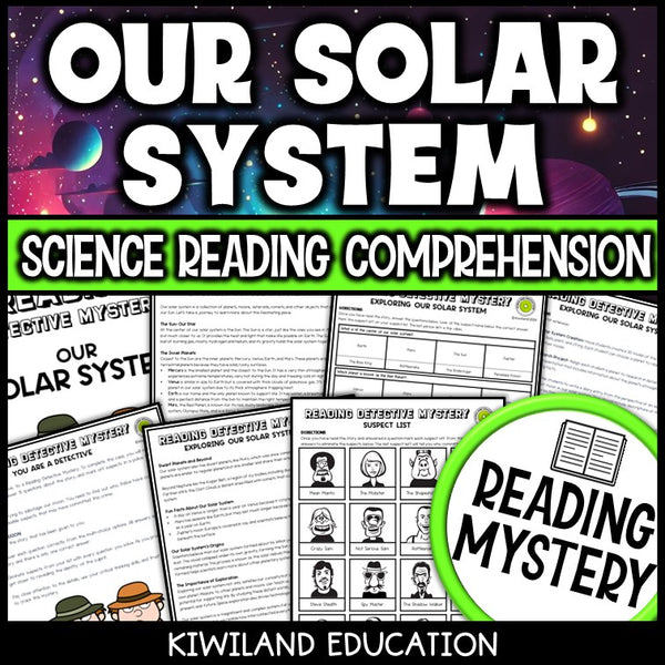 Solar system reading mystery comprehension activity cover for grades 3-6