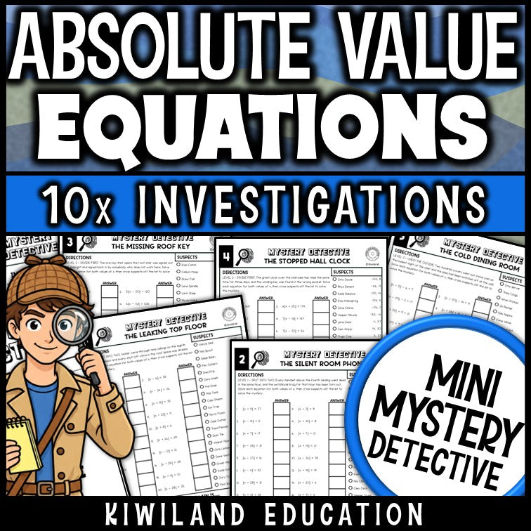 Solving absolute value equations worksheets algebra 1 mystery detective activity