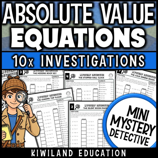 Solving absolute value equations worksheets algebra 1 mystery detective activity