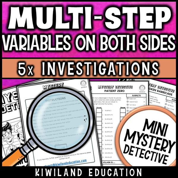Solving equations with parentheses variables both sides zombie mystery detective worksheets