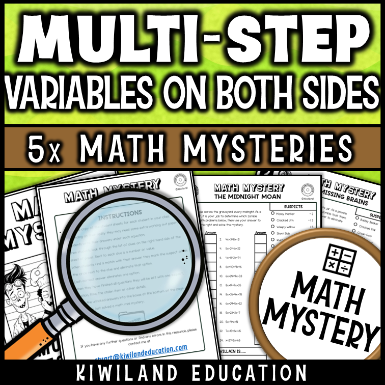 Solving multi-step equations zombie math mystery printable worksheets, no prep