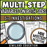Solving multi step equations zombie mystery detective printable worksheets no-prep