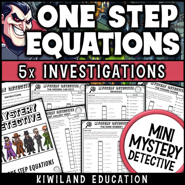 Solving one step equations one variable worksheets CSI mini mystery