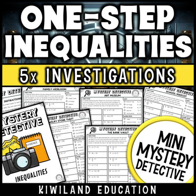 Solving one step inequalities worksheets 6th 7th grade CSI mystery