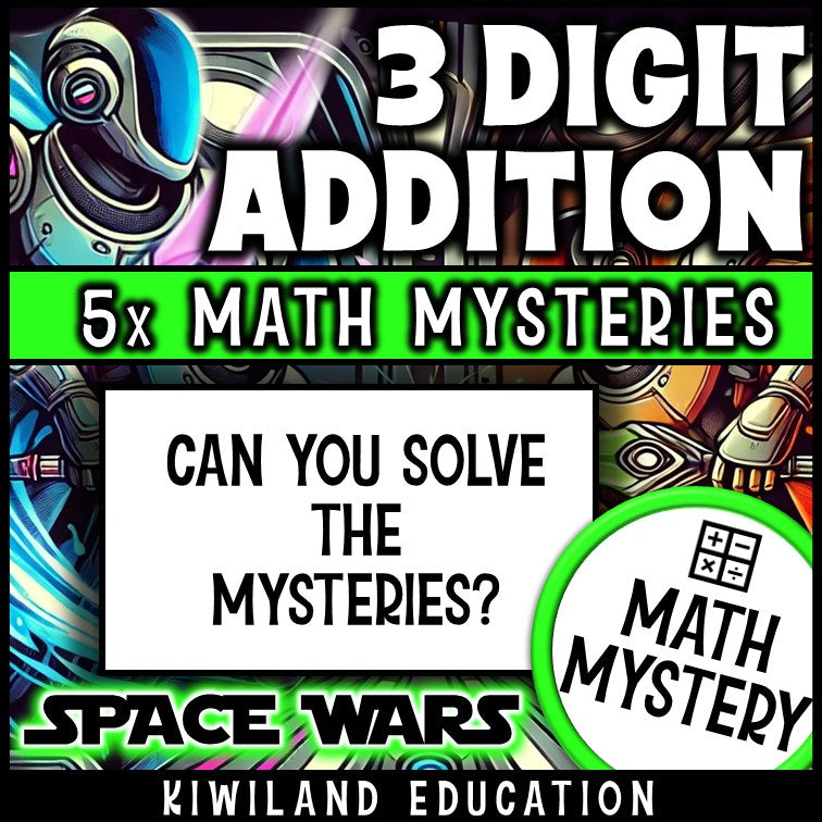 Can you solve the mystery, space-themed 3-digit addition printable math activity