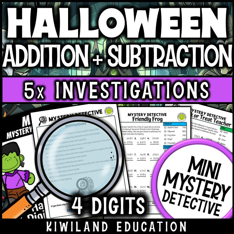 Spooky four digit regrouping mystery detective cases
