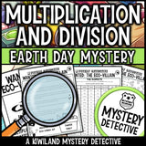 Spring math practice times tables division facts mystery detective earth day