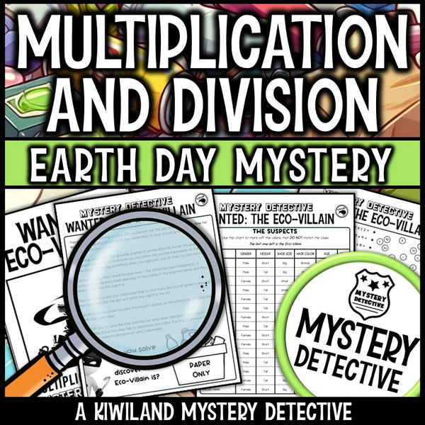 Spring math practice times tables division facts mystery detective earth day