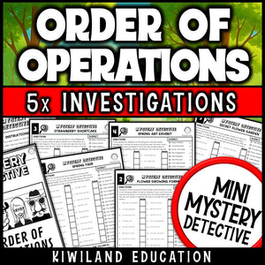 Order of Operations (No Exponents / PEMDAS) | Mystery Detective Worksheets | Grades 5–8 | Spring