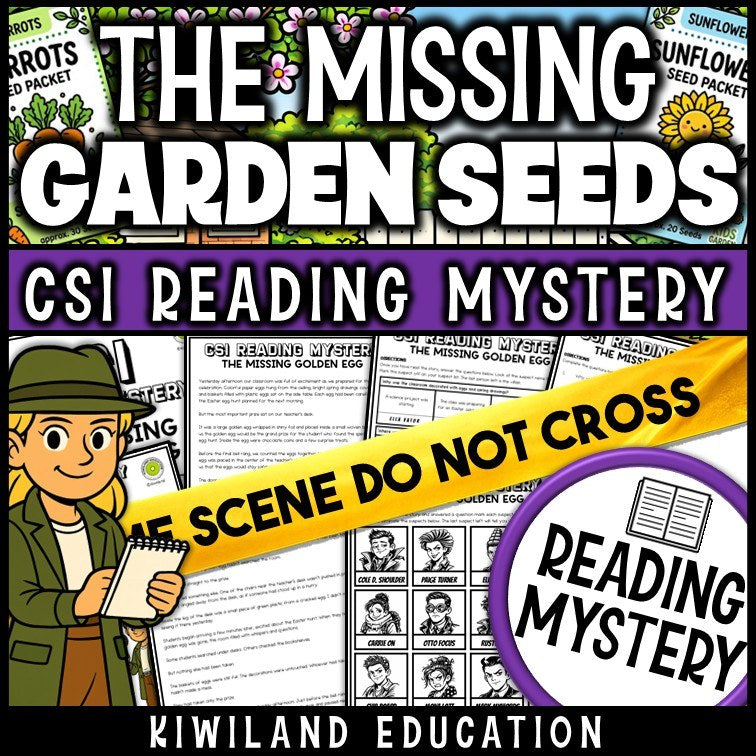 Spring reading mystery The Missing Garden Seeds cover for grades 3-6