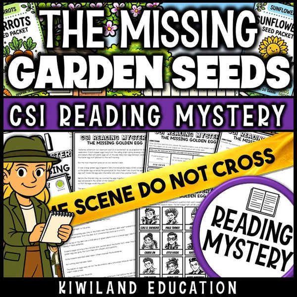 Spring reading mystery The Missing Garden Seeds cover for grades 3-6