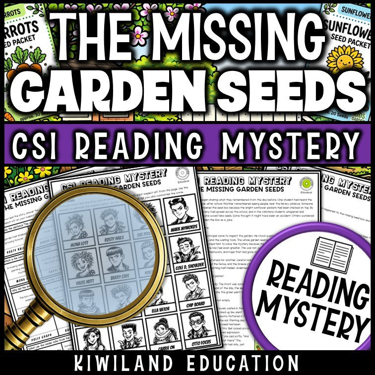 Spring reading mystery comprehension questions worksheet with suspect line-up