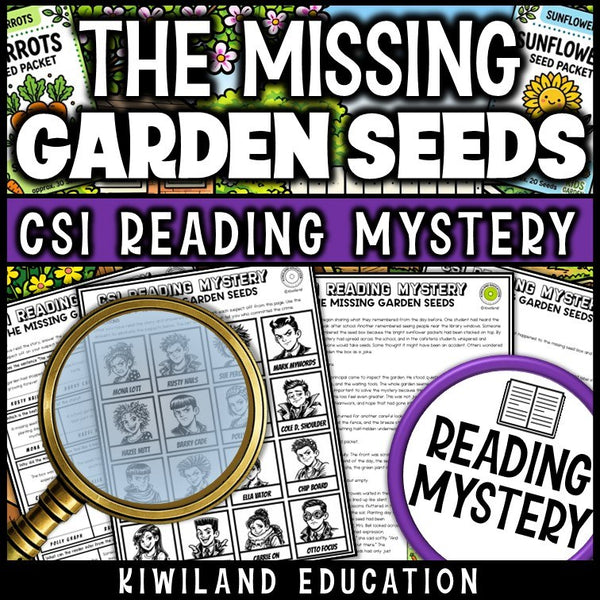 Spring reading mystery comprehension questions worksheet with suspect line-up