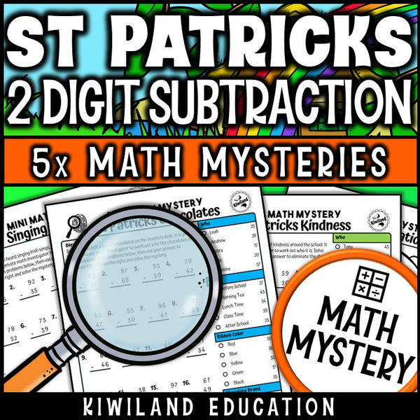 St Patrick's Day 2-digit subtraction math mystery answer key