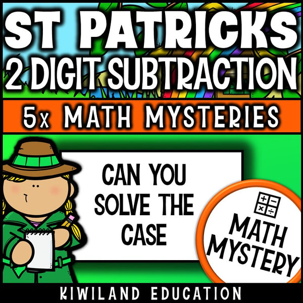 St Patrick's Day 2-digit subtraction math mystery activity preview