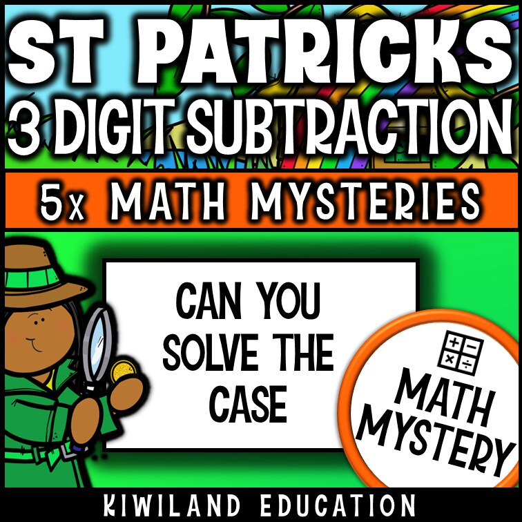 St Patrick's Day 3-digit subtraction math mystery activity preview