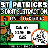 St Patrick's Day 3-digit subtraction math mystery activity preview