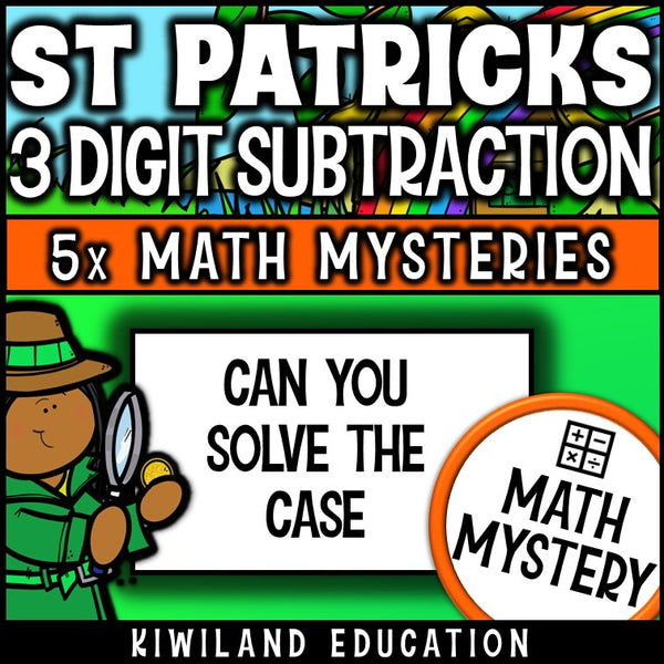 St Patrick's Day 3-digit subtraction math mystery activity preview