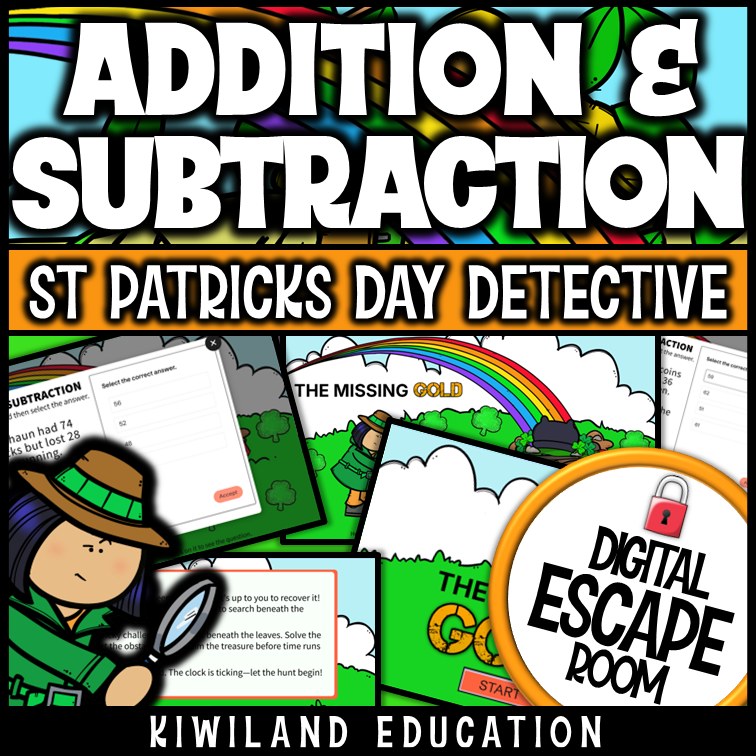 Addition and Subtraction Within 100 Digital Escape Room St Patrick's Day preview 2