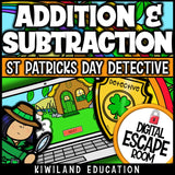 Addition and Subtraction Within 1000 Digital Escape Room St Patrick's Day preview 1