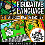 St Patrick's Day figurative language digital escape room cover, ELA grades 3–6