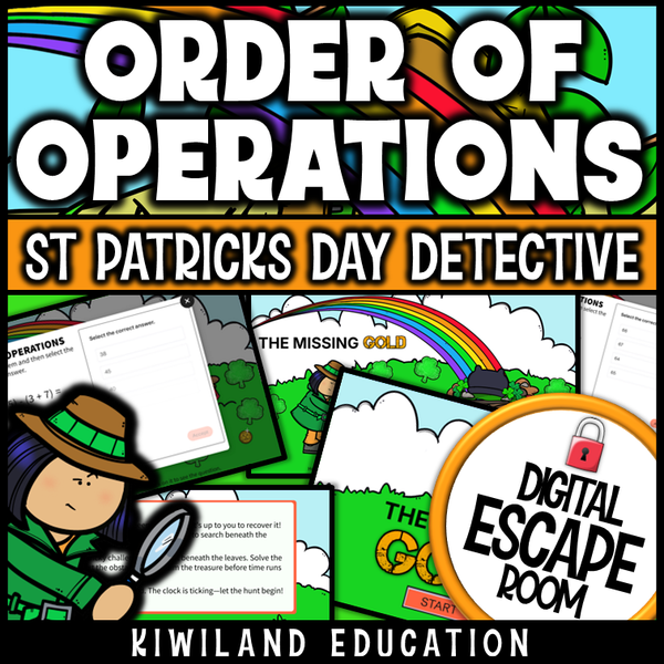St Patrick's Day order of operations escape room puzzle screen