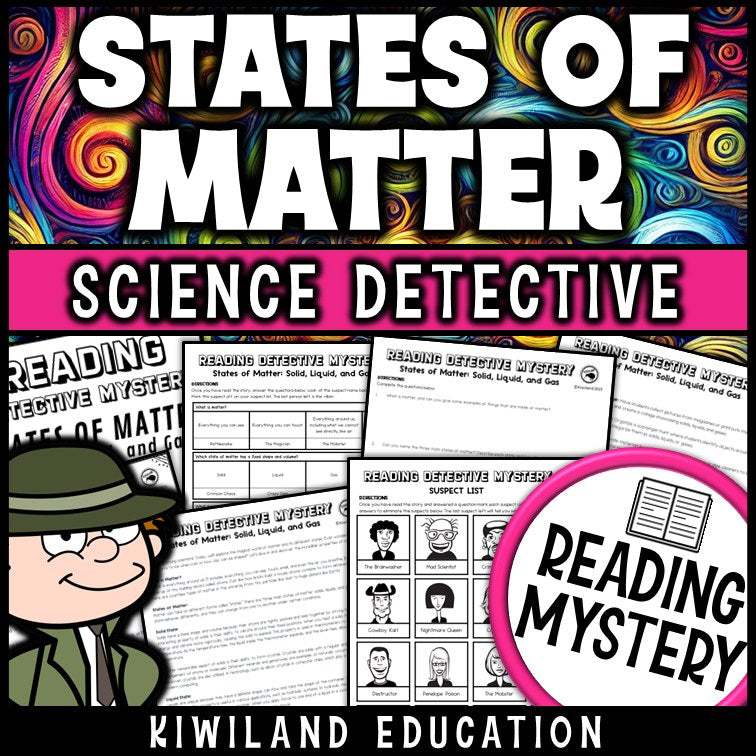 States of matter reading mystery comprehension activity cover for grades 3-6