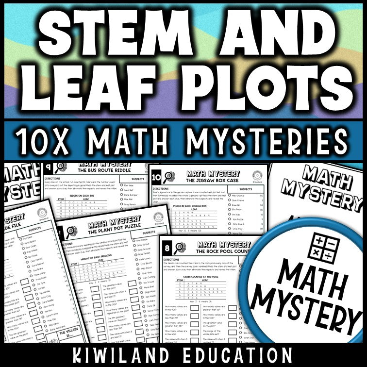 Stem and leaf plots with median, mode and range practice for 6th grade data analysis