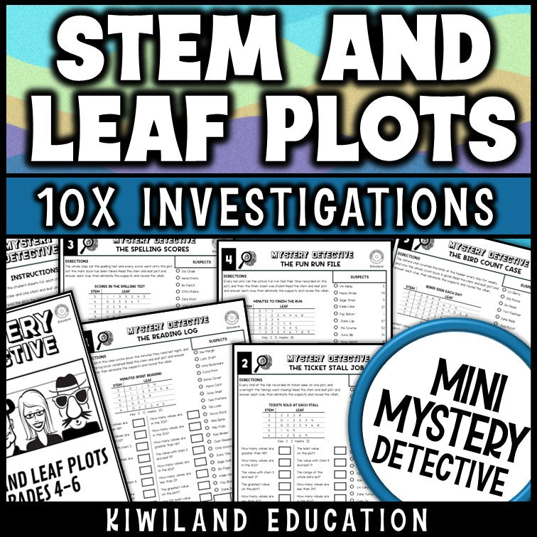 Stem and leaf plots worksheets mystery detective 4th 5th 6th grade