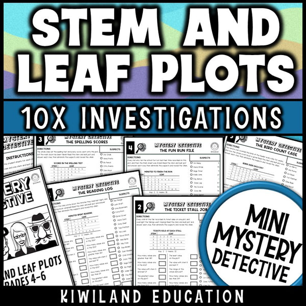 Stem and leaf plots worksheets mystery detective 4th 5th 6th grade
