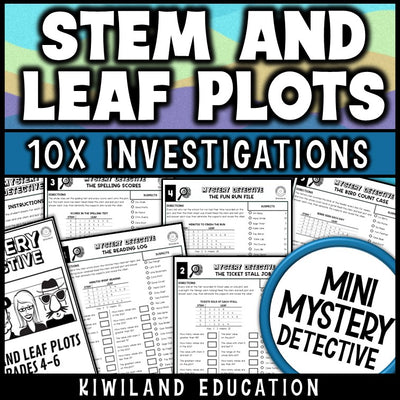 Stem and leaf plots worksheets mystery detective 4th 5th 6th grade