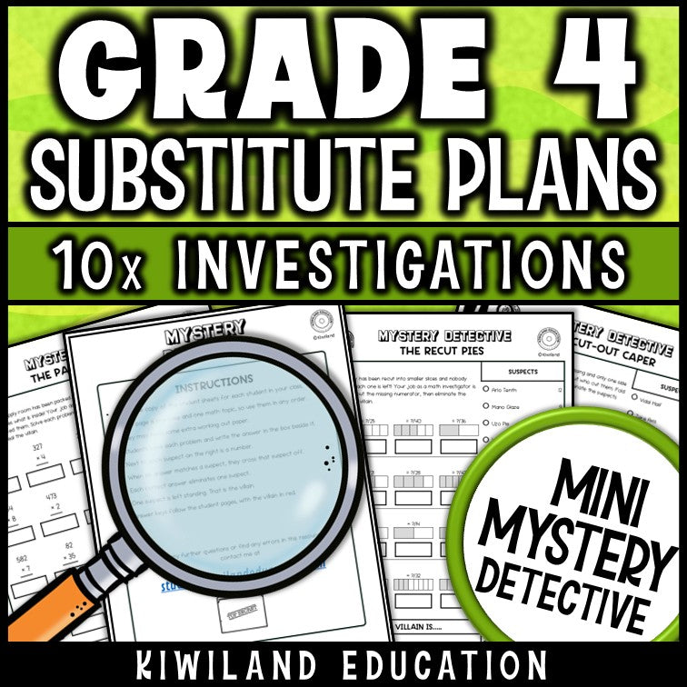 Substitute teacher plans grade 4 math self-checking detective worksheets sub tub
