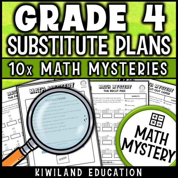 Substitute teacher plans for grade 4 math, self checking detective worksheets for the sub tub