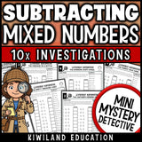 Subtracting mixed numbers with regrouping worksheets for 4th grade math, ten no prep pirate detective cases with fractions